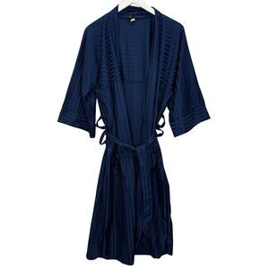Vintage Robe Makers Permanent Press Navy Blue Stripe Shiny Polyester One Size